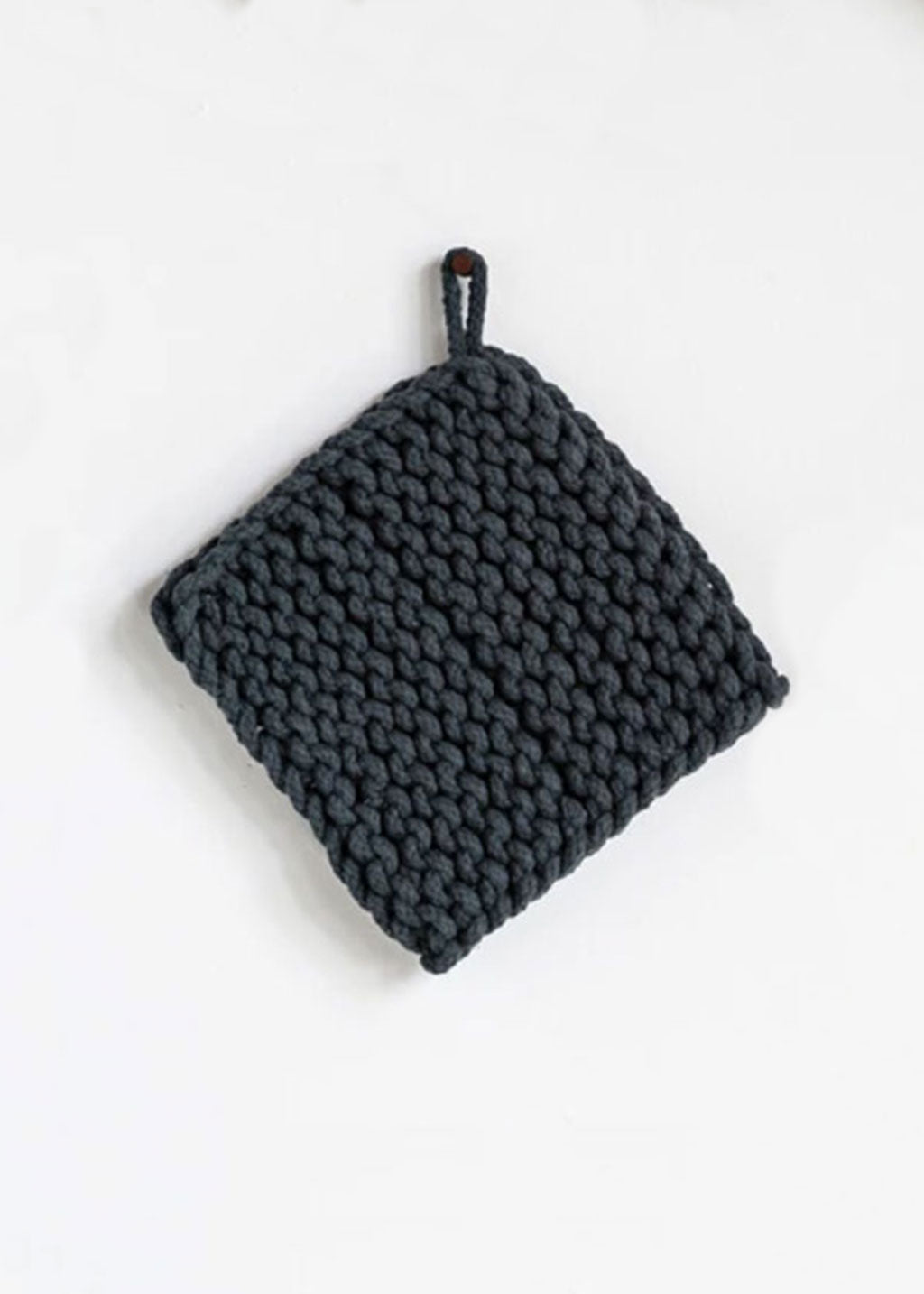 Square Crocheted Cotton Pot Holder | Charcoal