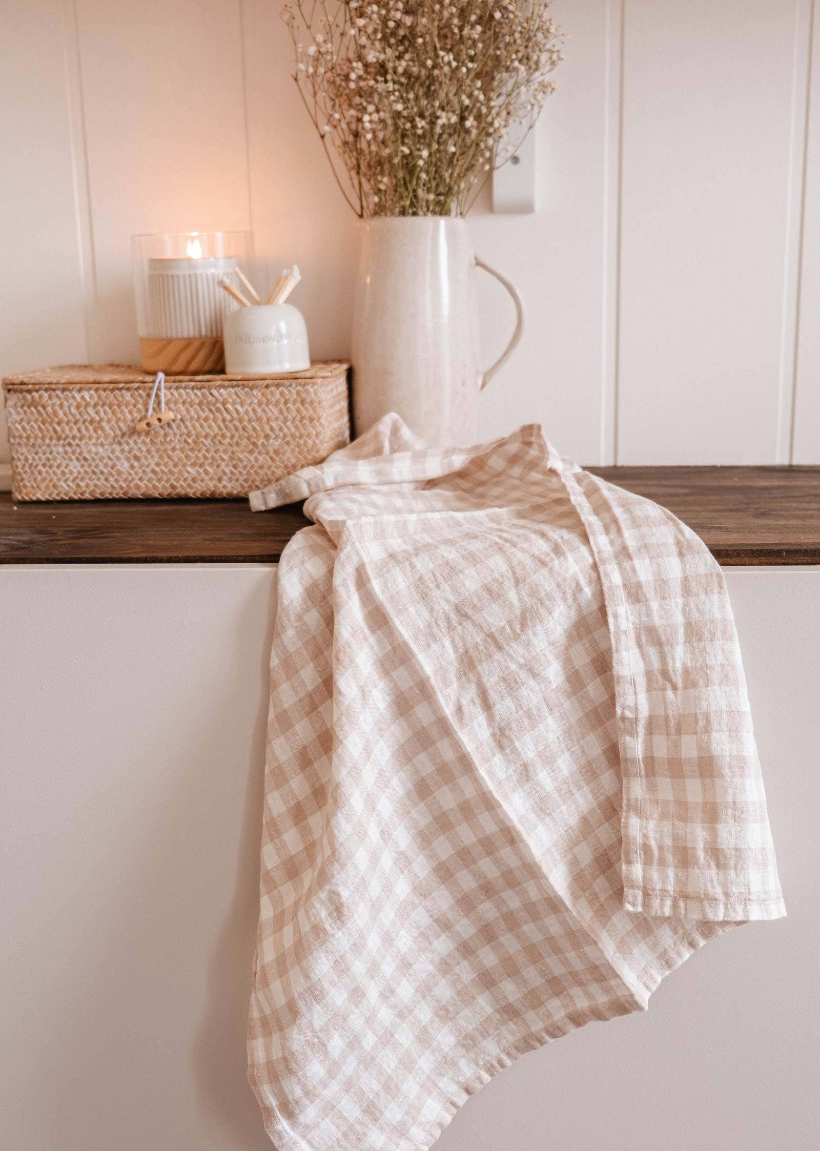Checkered Tea Towel in Soft Linen