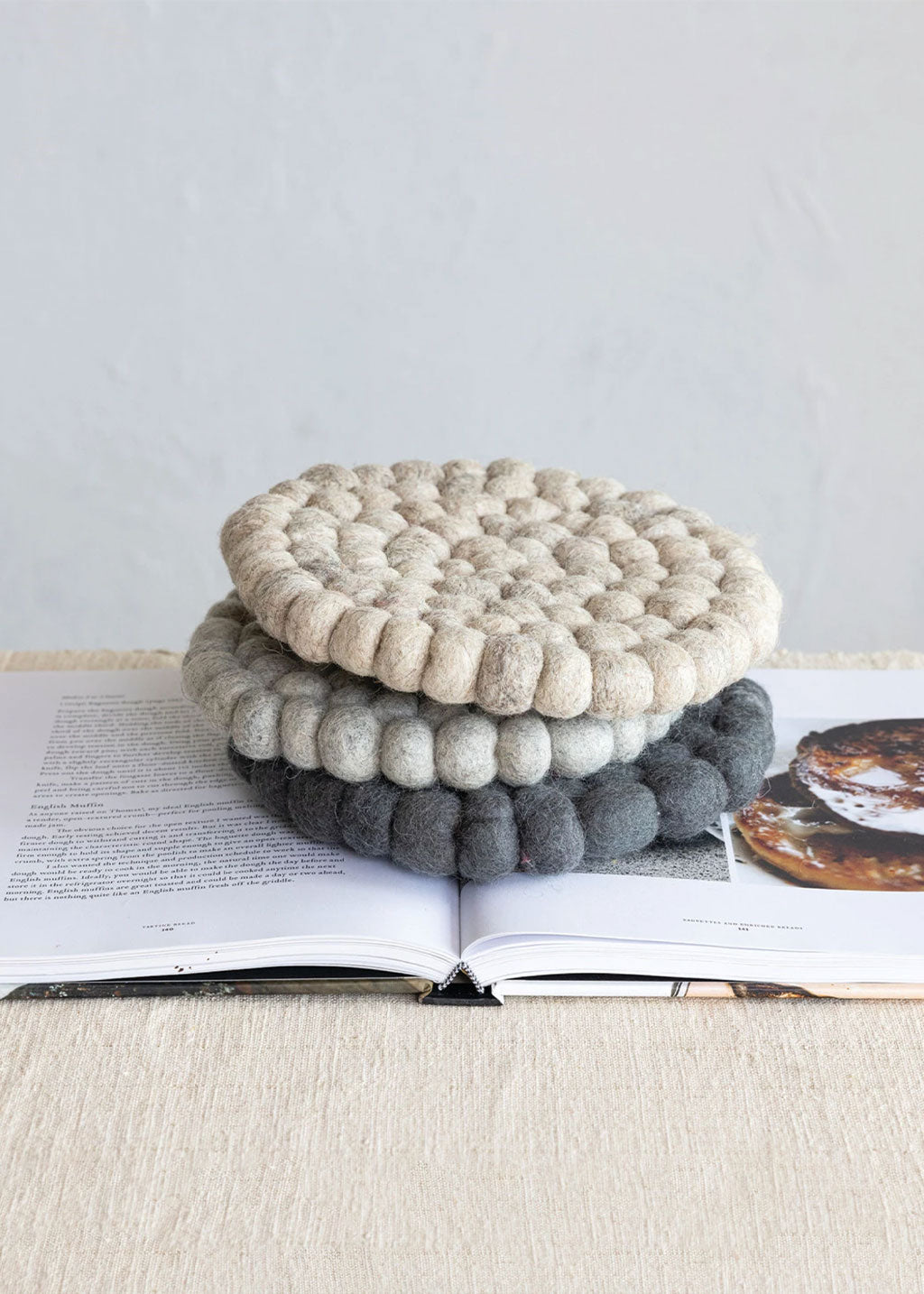 Round Handmade Wool Felt Ball Trivet | Graphite