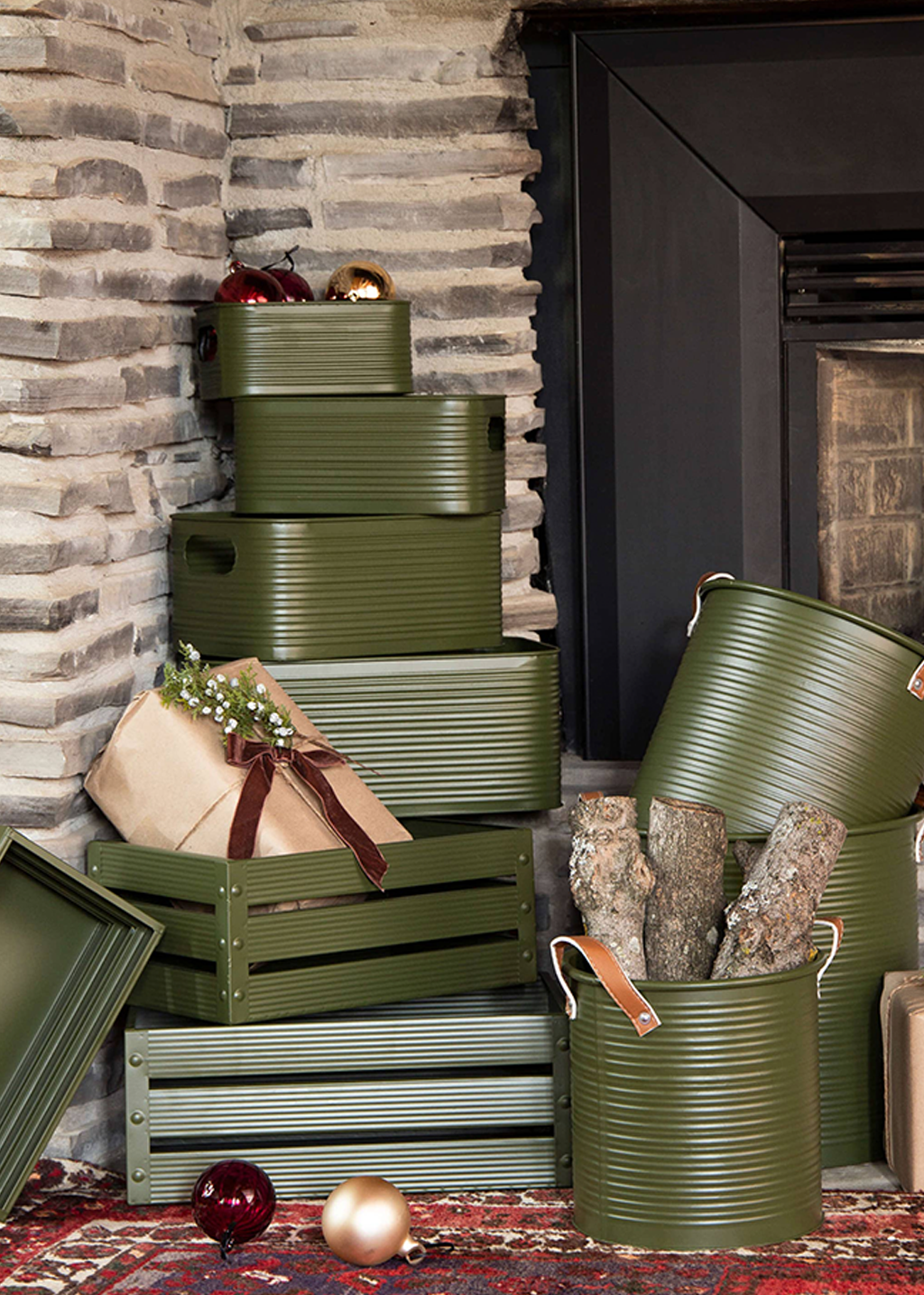 Rounded Rectangle Metal Bin | Green