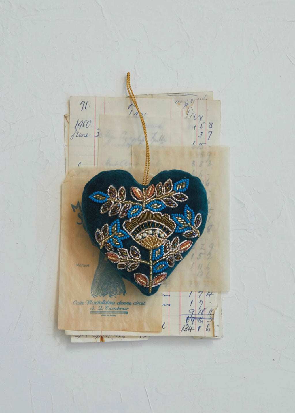 Velvet Embroidered Heart Ornament