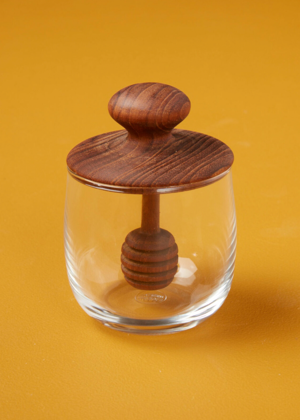 Mini Teak and Glass Honey Jar