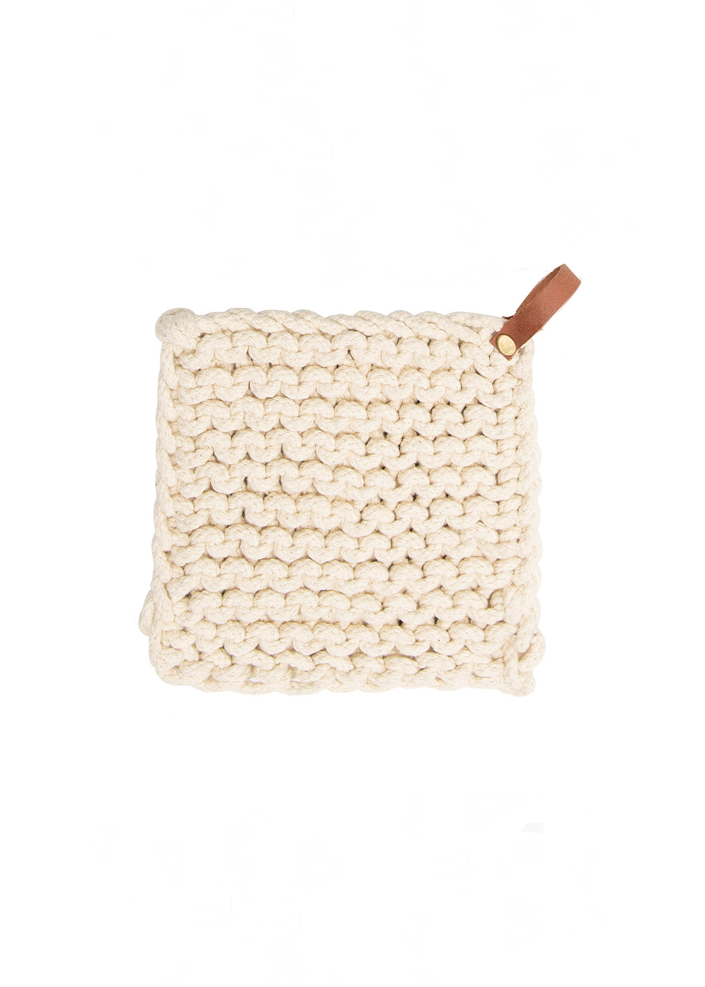 SQ Crocheted Pot Holder w Leather Loop