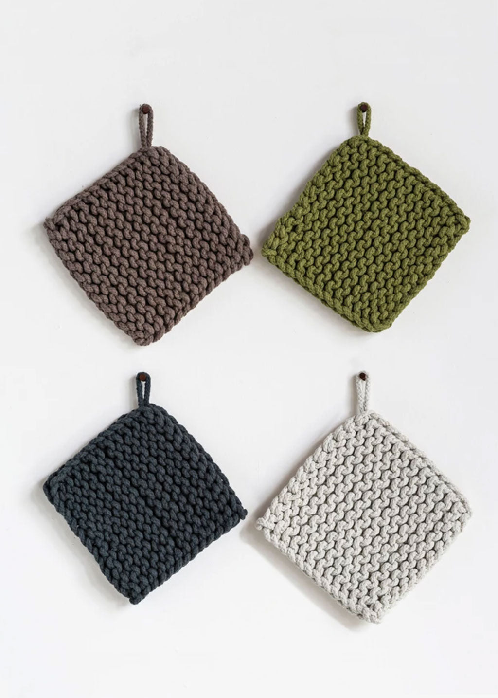 Square Crocheted Cotton Pot Holder | Charcoal