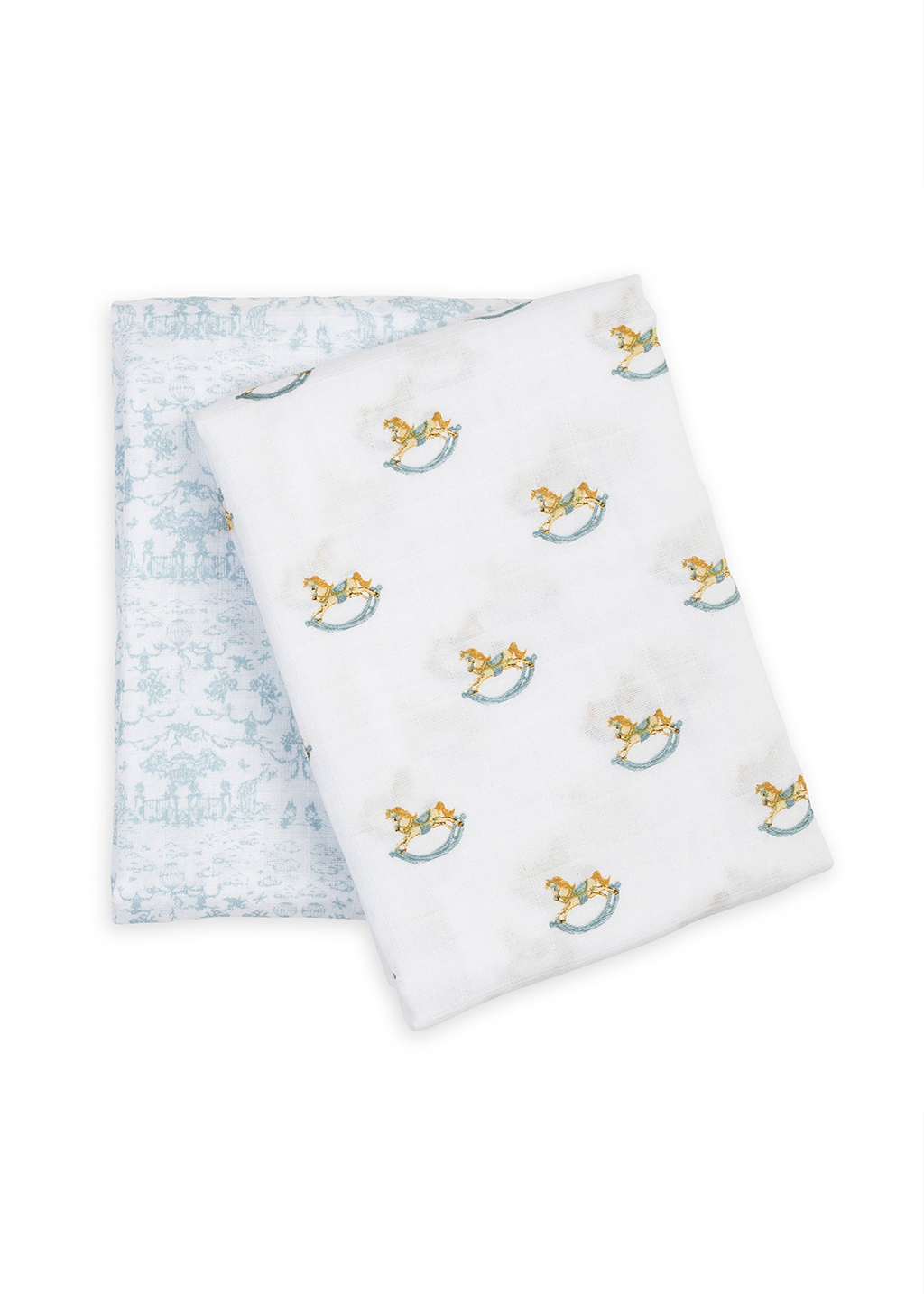 2pk Cotton Swaddle Blankets | Rocking Horse & Toile