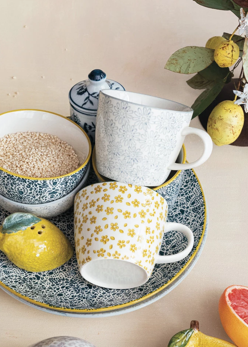 10oz Stamped Stoneware Mug | Blue Daisy