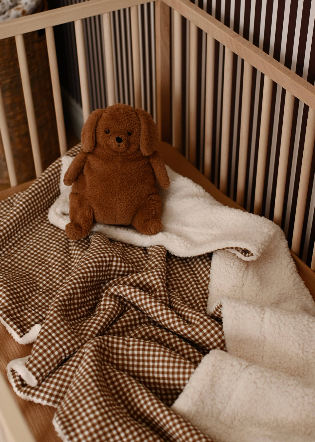 Minika Muslin & Sherpa Blanket | Vichy Brown Gingham