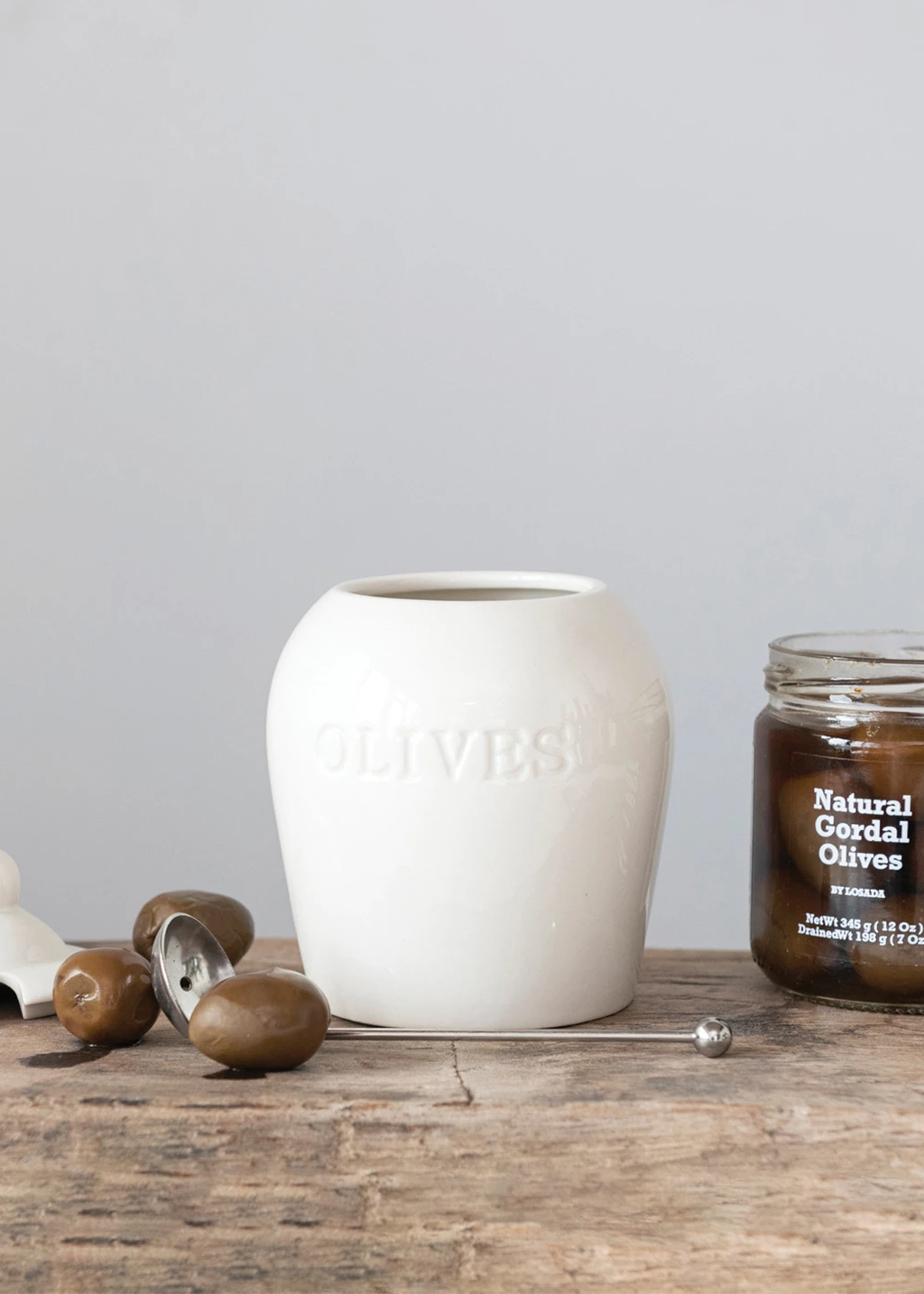 "Olives" Jar w Metal Spoon