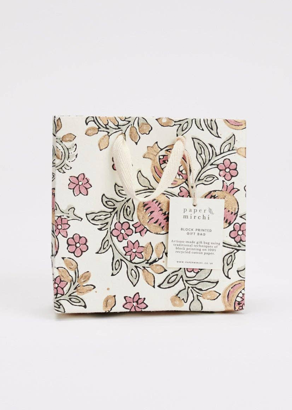 Hand Block Printed Gift Bag | Pink Earth (S)