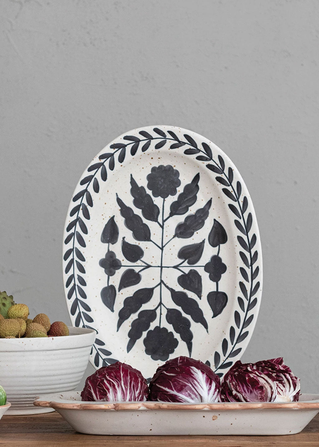 Hand-Painted Stoneware Platter with Floral