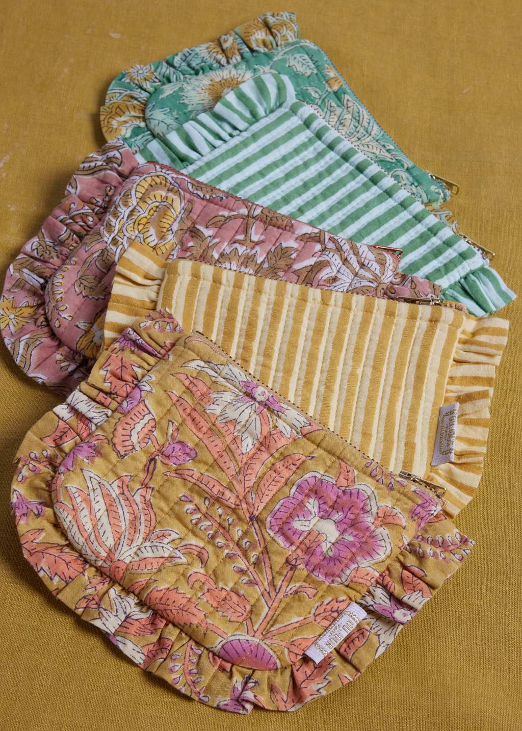 Bonheur Du Jour | Small Ruffle Pouch -Green Stripes