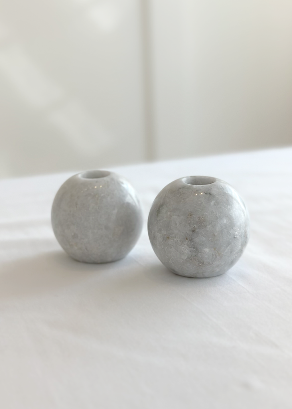 White Stone Sphere Candle Holder