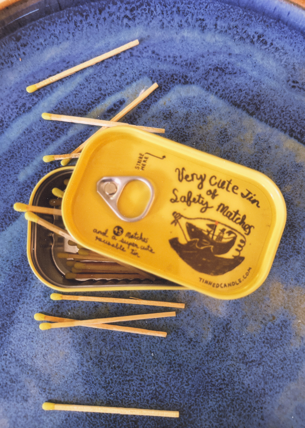 Very Cute Tin of Safety Matches | Yellow