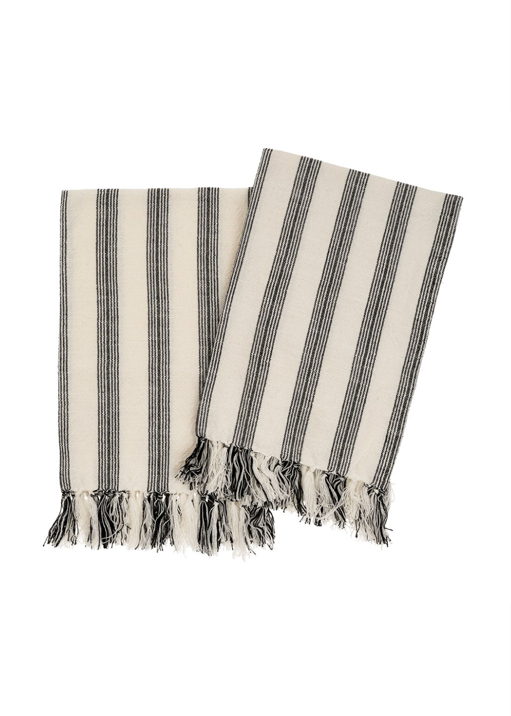 French Striped Hammam Hand Towels S/2 | Black