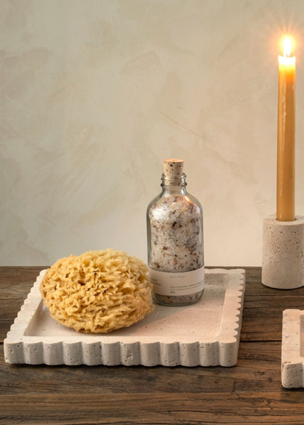 Travertine Scalloped Square Tray