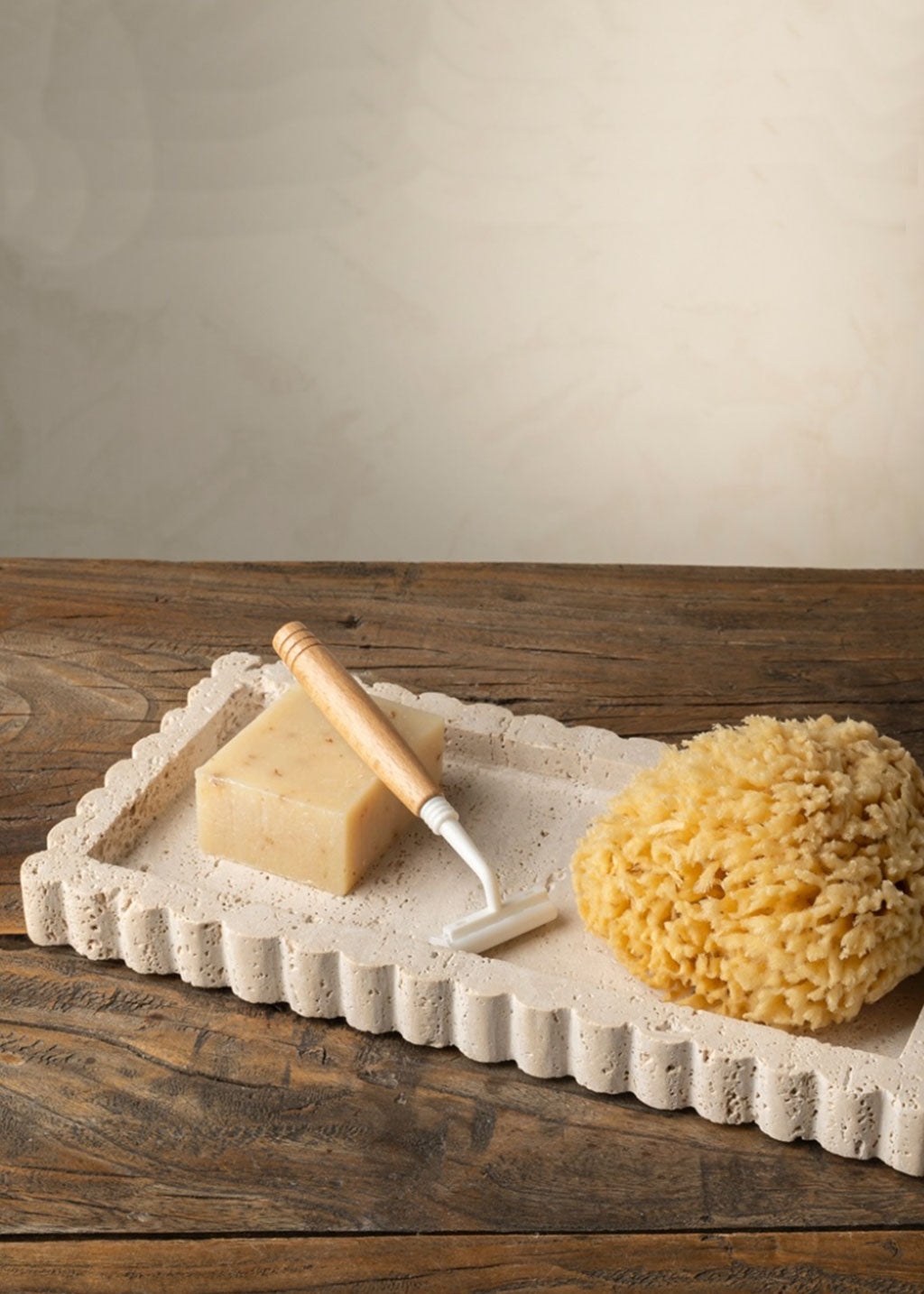 Travertine Scalloped Rectangular Tray