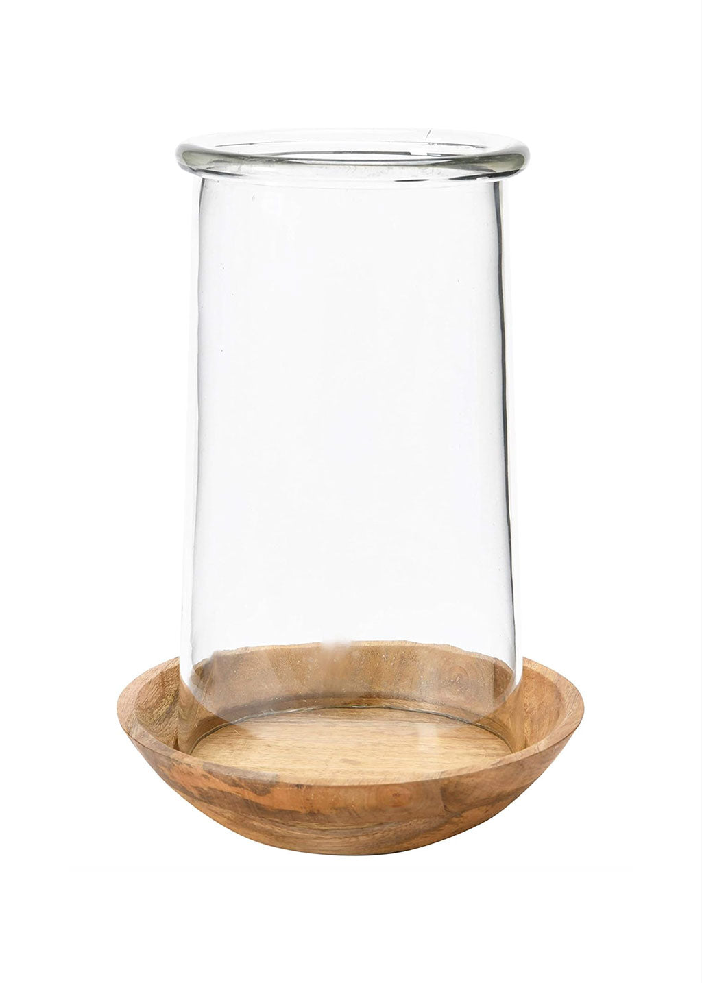 9" x 13" Glass & Mango Wood Hurricane Candle Holder